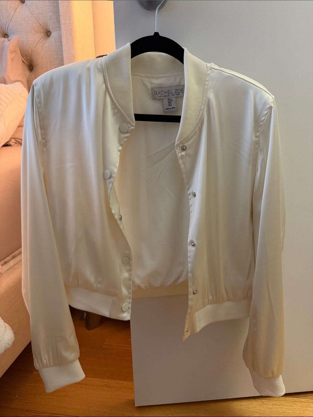 Rachel Zoe Ivory Satin Bomber Jacket